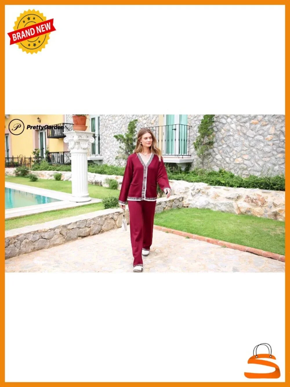 2 Piece Knit Lounge Set - Cardigan & Wide Leg Pants